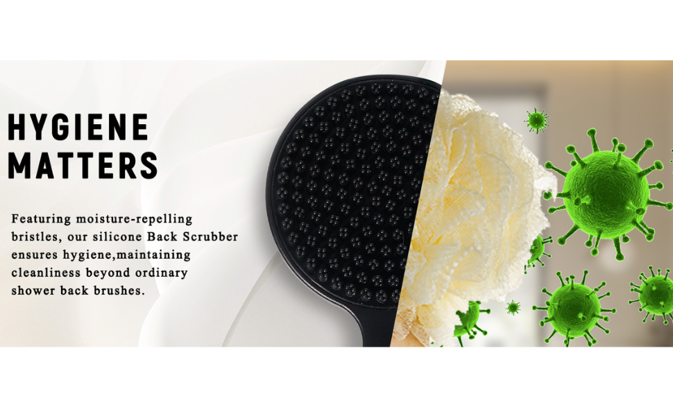 ARK Silicone Scrubber for Shower, 17 in Lengthened Long Handle Body Brush, Double Sided deep Cleaning & Massaging Shower Scrubber, Rich Foam Producer for Men & Women.