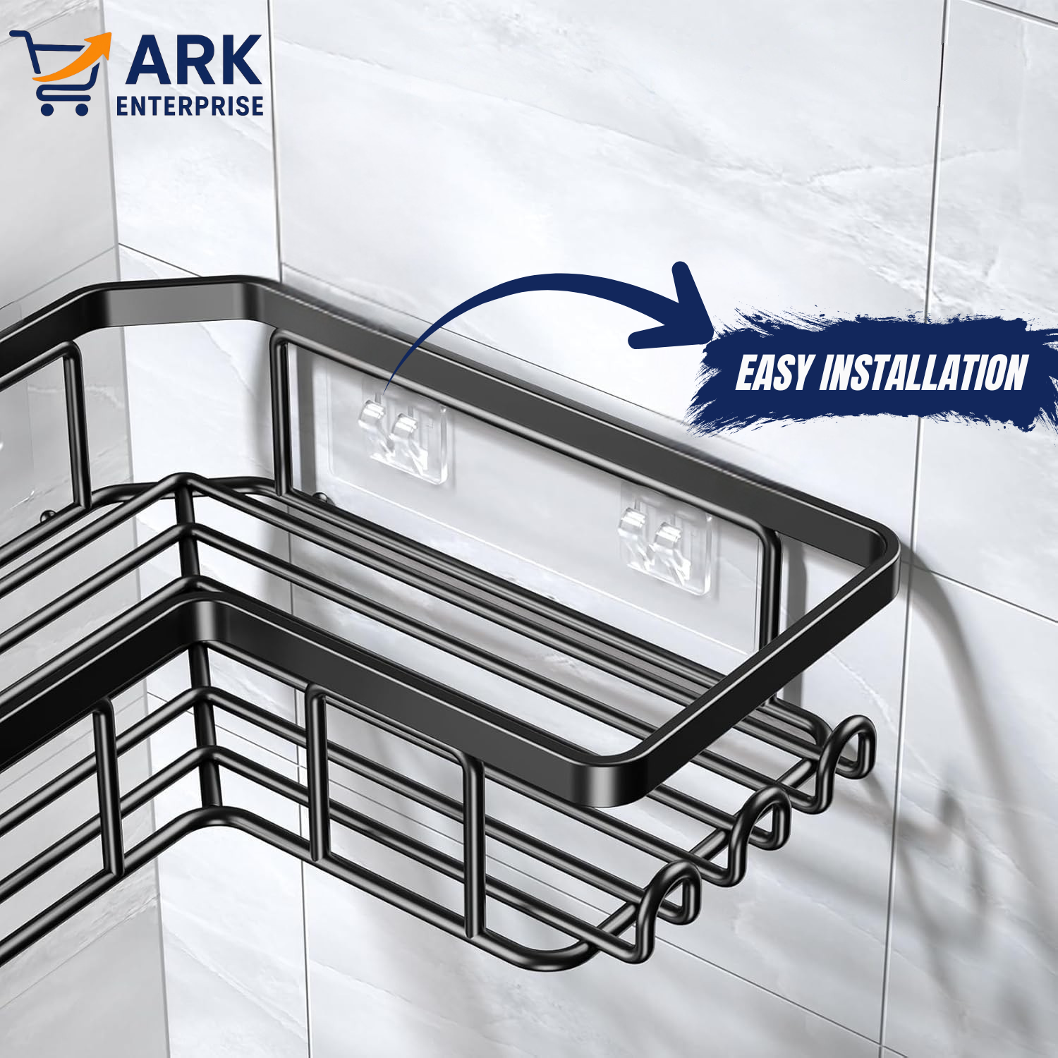 Shower Caddy Corner Shelf with Soap Holder, No Drill Adhesive Wall Mounted with Hooks - Rustproof Stainless Steel Rack by ARK.