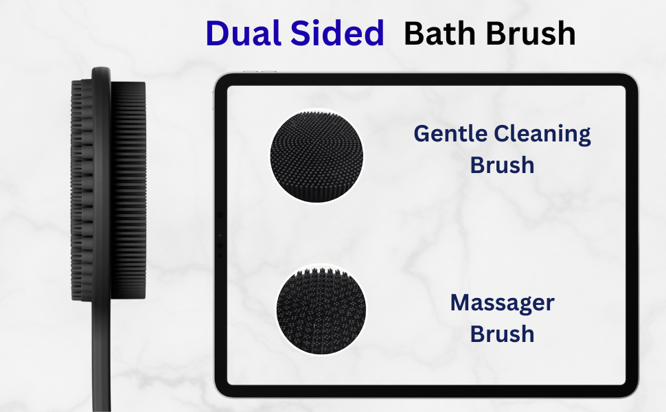 ARK Silicone Scrubber for Shower, 17 in Lengthened Long Handle Body Brush, Double Sided deep Cleaning & Massaging Shower Scrubber, Rich Foam Producer for Men & Women.