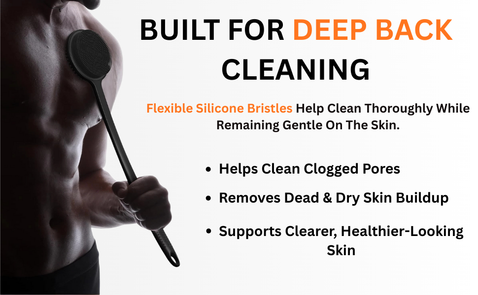 ARK Silicone Scrubber for Shower, 17 in Lengthened Long Handle Body Brush, Double Sided deep Cleaning & Massaging Shower Scrubber, Rich Foam Producer for Men & Women.