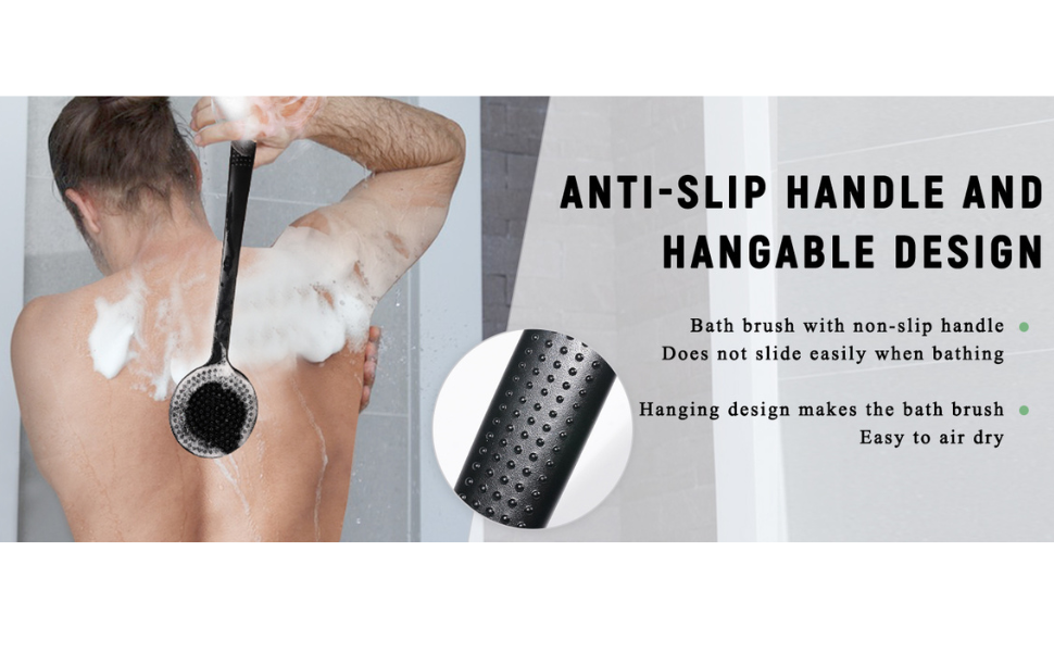 ARK Silicone Scrubber for Shower, 17 in Lengthened Long Handle Body Brush, Double Sided deep Cleaning & Massaging Shower Scrubber, Rich Foam Producer for Men & Women.