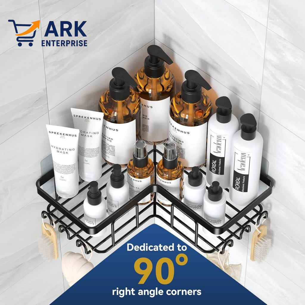 Shower Caddy Corner Shelf with Soap Holder, No Drill Adhesive Wall Mounted with Hooks - Rustproof Stainless Steel Rack by ARK.