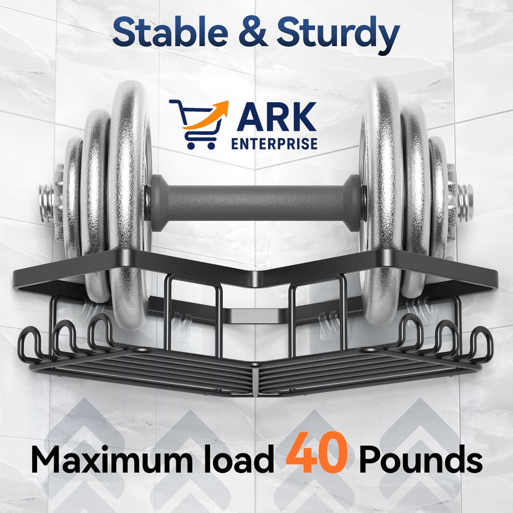 Shower Caddy Corner Shelf with Soap Holder, No Drill Adhesive Wall Mounted with Hooks - Rustproof Stainless Steel Rack by ARK.
